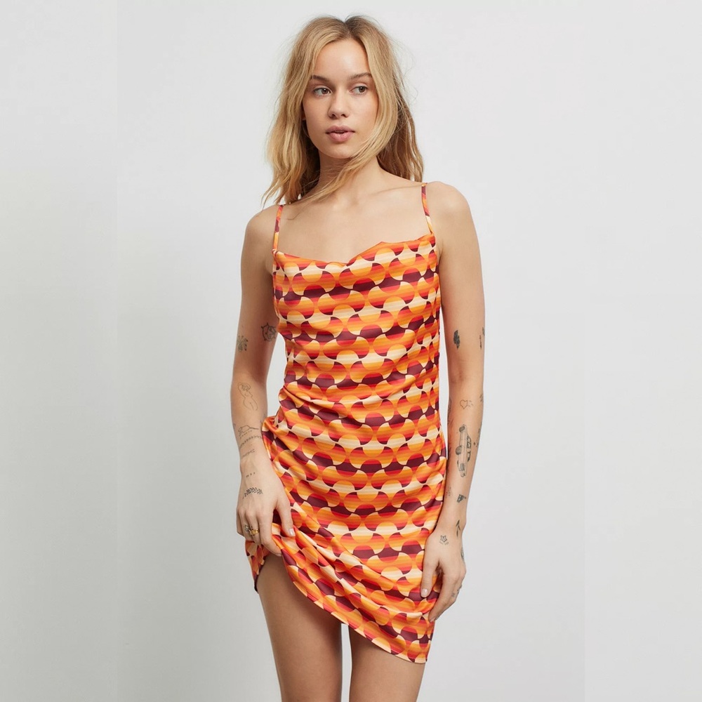 Urban Outfitters Women's Printed Mallory Cowl Slip Mini Dress Large